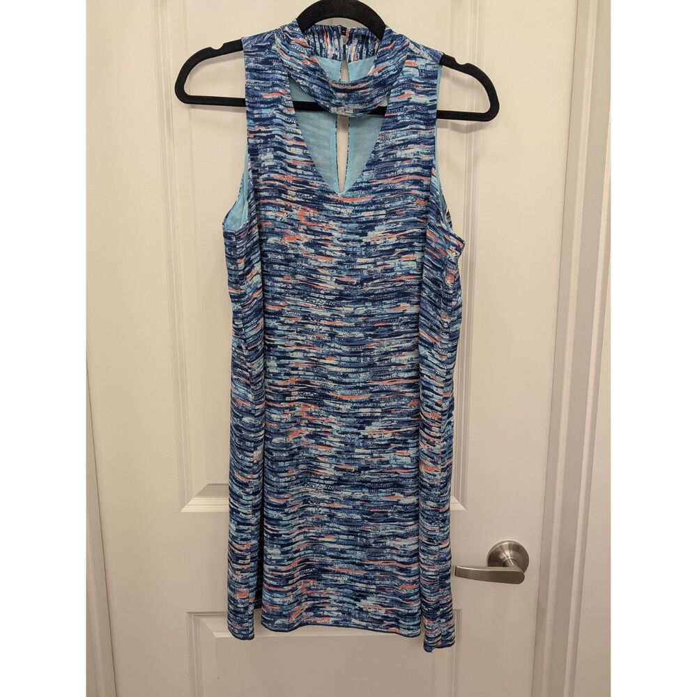 Veronica M Blue Print High Neck Choker Sleeveless Mini Dress Size Medium